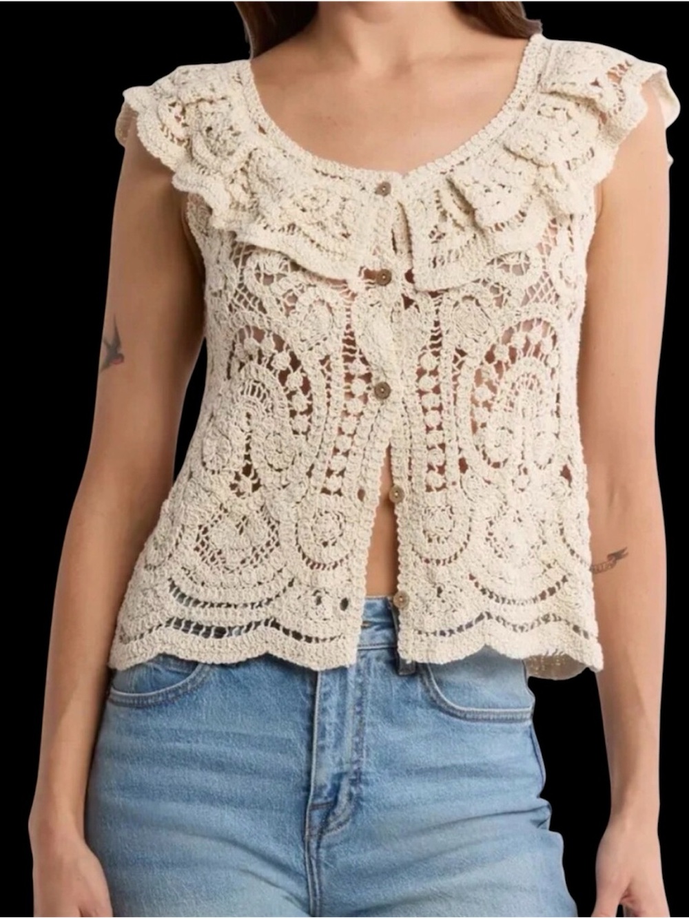Forgotten Grace Button-front Crochet Top